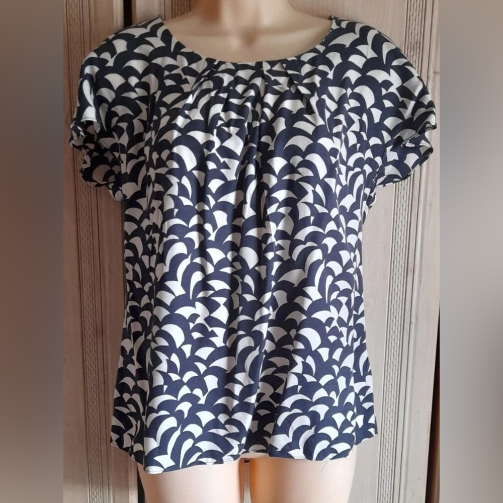 Boden Navy and White Patterned Blouse